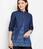 Navy-blue printed denim tunics