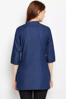 Navy-blue printed denim tunics