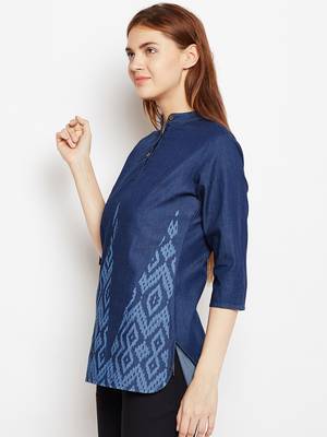 Navy-blue printed denim tunics 3