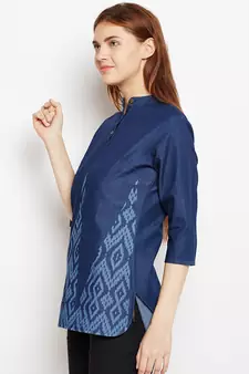 Navy-blue printed denim tunics