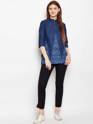 Navy-blue printed denim tunics 4