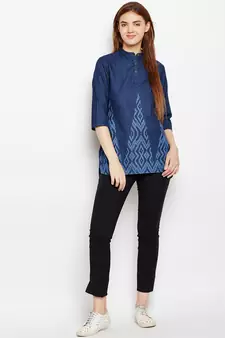 Navy-blue printed denim tunics