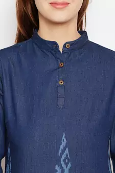 Navy-blue printed denim tunics