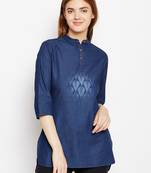 Navy-blue printed denim tunics