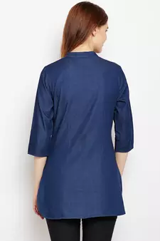 Navy-blue printed denim tunics