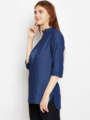 Navy-blue printed denim tunics 3