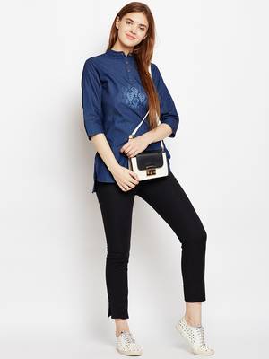 Navy-blue printed denim tunics 4