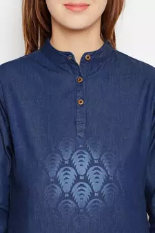 Navy-blue printed denim tunics
