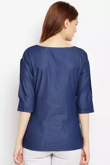 Navy-blue printed denim tunics