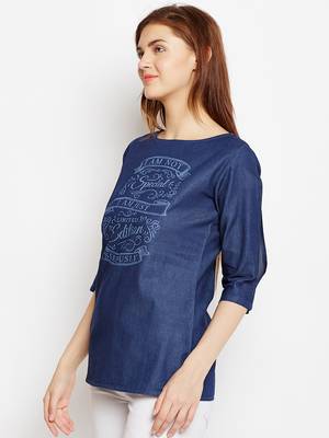 Navy-blue printed denim tunics 3