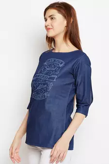 Navy-blue printed denim tunics