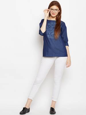 Navy-blue printed denim tunics 4