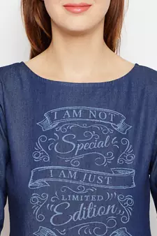 Navy-blue printed denim tunics