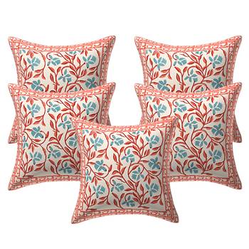 TEXSTYLERS 100% Cotton Jaipuri Hand Block Print Canvas Cushion Cover(Pack of 5) 1