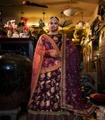 Dark-purple embroidered  silk semi stitched lehenga
