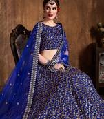 Royal-blue embroidered  art silk semi stitched lehenga