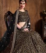 Black embroidered  art silk semi stitched lehenga