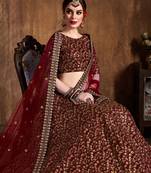 Maroon embroidered  art silk semi stitched lehenga