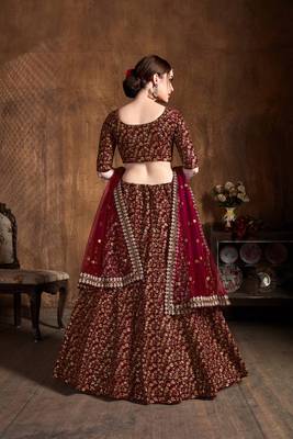 Maroon embroidered  art silk semi stitched lehenga 2