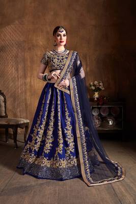 Navy-blue embroidered  art silk semi stitched lehenga 1