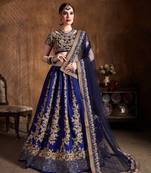 Navy-blue embroidered  art silk semi stitched lehenga