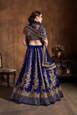 Navy-blue embroidered  art silk semi stitched lehenga 2