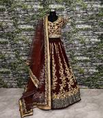 Maroon embroidered art silk semi stitched lehenga