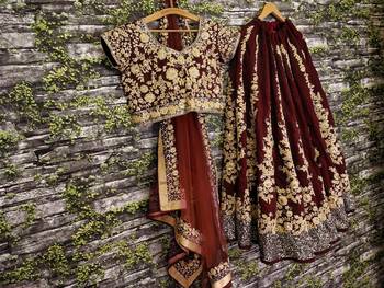 Maroon embroidered art silk semi stitched lehenga 3