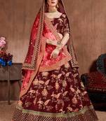 Maroon embroidered silk semi stitched lehenga