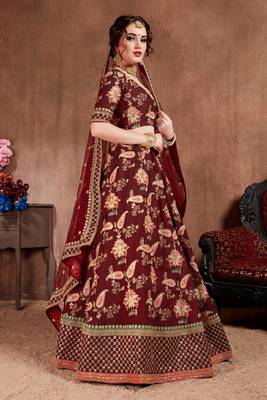 Maroon embroidered silk semi stitched lehenga 3