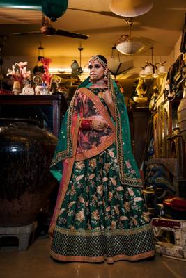 Dark-green embroidered silk semi stitched lehenga 1