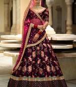 Dark-purple embroidered  silk semi stitched lehenga
