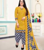 Mustard geometric print blended cotton salwar