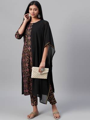 Black printed georgette kurtas-and-kurtis 5