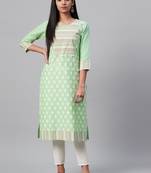 Green printed cotton kurtas-and-kurtis
