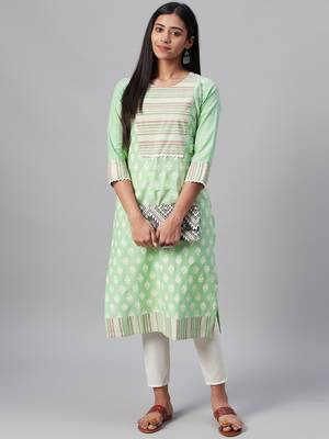 Green printed cotton kurtas-and-kurtis 5