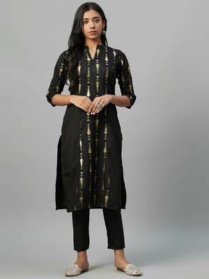 Black printed art silk kurtas-and-kurtis 1