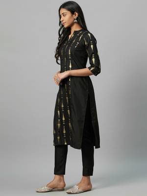 Black printed art silk kurtas-and-kurtis 2