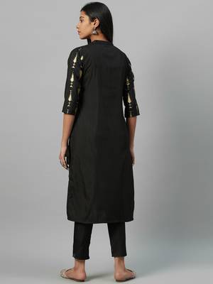 Black printed art silk kurtas-and-kurtis 3