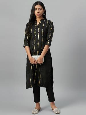 Black printed art silk kurtas-and-kurtis 5