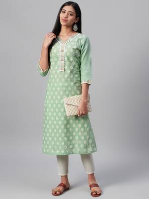Green printed cotton kurtas-and-kurtis 5