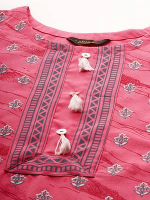 Peach printed rayon kurtas-and-kurtis 4