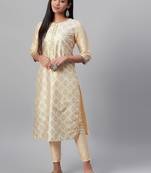 Cream printed art silk kurtas-and-kurtis