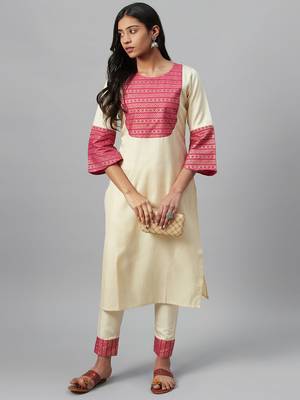 Cream printed art silk kurtas-and-kurtis 5