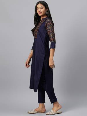 Navy-blue printed art silk kurtas-and-kurtis 2