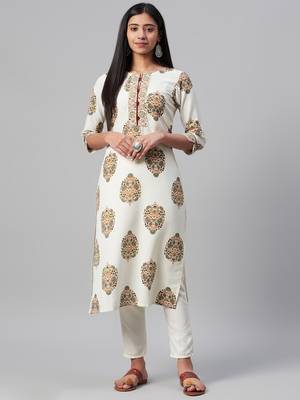 Off-white printed rayon kurtas-and-kurtis 1