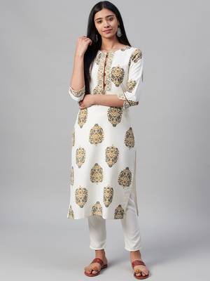 Off-white printed rayon kurtas-and-kurtis 5