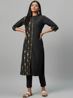 Black printed art silk kurtas-and-kurtis 1