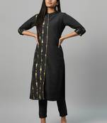 Black printed art silk kurtas-and-kurtis