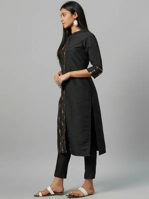 Black printed art silk kurtas-and-kurtis 2